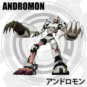 Rule 34 | andromon, armor, claws, d sandy, digimon, digimon (creature), highres, looking at viewer, solo