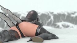 1girl 2024 3d animated anti-materiel_rifle ass ass_focus bare_legs black_footwear black_leotard black_thighhighs blurry boots commentary depth_of_field english_commentary female_focus firing from_behind groin gun habit hailey_(the_first_descendant) hailey_(twisted_worship) heattech_leotard high_heel_boots high_heels highres holding holding_gun holding_weapon holster huge_ass jiggle jojomingles leg_up leotard lying multiple_views muzzle_flash nun official_alternate_costume on_stomach outdoors rifle sniper_rifle snow sound the_first_descendant thick_thighs thigh_boots thigh_strap thighhighs thighs video waist_cape weapon white_leotard wind winter