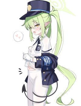 1girl absurdres blue_archive flat_chest grey_hair groin halo hat highres loli long_hair navel nozomi_(blue_archive) pointy_ears shouu-kun smile solo sweatdrop tail thighs twintails