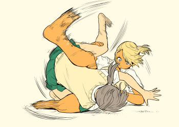 2girls blonde_hair fujita_kakuji jiu-jitsu multiple_girls skirt tagme wrestling