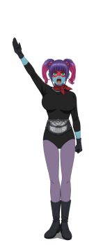 1girl belt black_leotard breasts gradient_hair green_eyes highres kamen_rider large_breasts leotard lips long_hair looking_up multicolored_hair official_art open_mouth pantyhose parted_lips purple_hair solo standing toujima_tanzaburou_wa_kamen_rider_ni_naritai transparent_background twintails wide_hips yukarisu