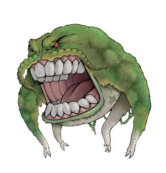 commentary dragon english_commentary highres let&#039;s_fucking_go_(meme) meme monster monster_hunter_(series) monster_hunter_2 moss no_humans octopus open_mouth orange_eyes plasma_lizard tentacles yama_tsukami