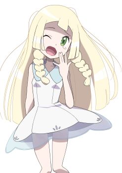 1girl absurdres araki_megami blonde_hair highres lillie_(pokemon) pokemon pokemon_sm simple_background solo white_background