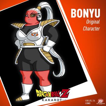 1girl bonyu breasts cleavage colored_skin dragon_ball dragon_ball_z:_kakarot hand_on_own_hip official_art ponytail red_skin white_hair