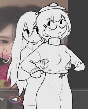 Rule 34 | 2girls, absurdres, egg, highres, holding, multiple girls, mushroom, shimeji simulation, squidmiku , tsukishima shijima, yamashita majime, yuri