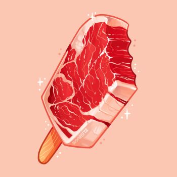 charongess commentary english_commentary food food_focus meat no_humans original pink_background popsicle simple_background sparkle