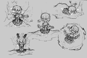 asphyxiation blush covered_in_slime cum cum_in_mouth cum_in_pussy drowning exhausted monochrome monochrome_background heavy_breathing pleated_skirt skirt slime stuck stuck_in_slime