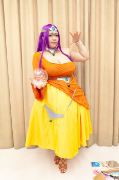Rule 34 | 1girl, asian, breasts, chouzuki maryou, chunsoft, cosplay, dragon quest, dragon quest iv, enix, female focus, highres, large breasts, minea (cosplay), minea (dq4), photo (medium), plump, purple hair, solo