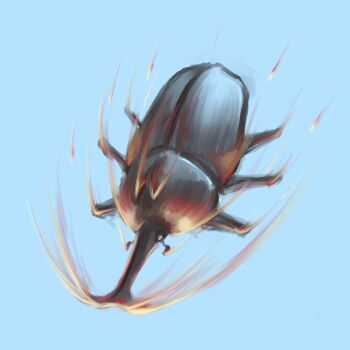 animal_focus atmospheric_entry aura blue_background blue_sky burning day energy falling flanker_(flanker8649) full_body glowing highres no_humans outdoors plasma simple_background sketch sky stag_beetle what