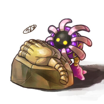 animal_focus commentary_request fossil gen_3_pokemon kaosu_(kaosu0905) lileep nintendo no_humans pokemon pokemon_(creature) pokemon_focus root_fossil signature simple_background solo tentacles white_background yellow_eyes