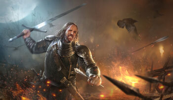 1boy a_song_of_ice_and_fire armor arrow_(projectile) bird crow fire full_moon game_of_thrones holding holding_sword holding_weapon jasper-c long_hair looking_at_viewer male_focus moon night night_sky outdoors parted_lips pauldrons sandor_clegane scar scar_on_face shoulder_armor sky solo sword teeth weapon