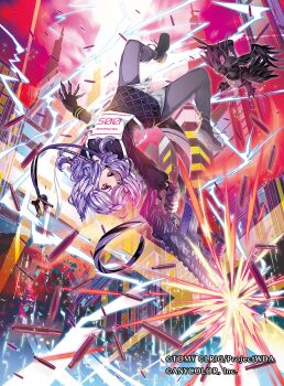 1girl blue_eyes copyright_notice dragon_girl dragon_tail ember_(selen_tatsuki) heterochromia looking_at_viewer medium_hair moreshan nijisanji nijisanji_en official_art open_mouth purple_hair red_eyes selen_tatsuki selen_tatsuki_(1st_costume) smile solo tail virtual_youtuber wixoss