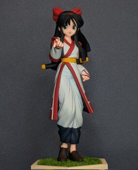 Rule 34 | 1girl, ainu clothes, black eyes, black hair, breasts, figure, fingerless gloves, gloves, hair ribbon, highres, index finger raised, legs, long hair, looking at viewer, medium breasts, nakoruru, open mouth, pants, pointing, pointing at viewer, ribbon, samurai spirits, smile, snk, solo, the king of fighters, thighs, tongue, weapon