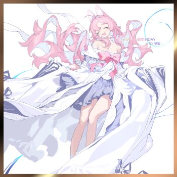 1girl animal_ears happy_birthday laughing long_hair original pink_hair shisantian solo very_long_hair