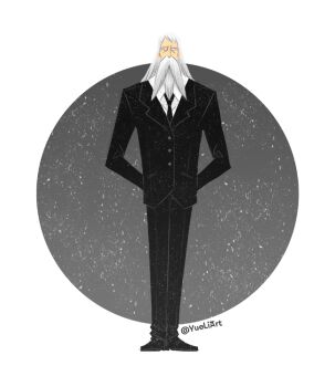 1boy artist_name beard black_necktie closed_mouth commentary empty_eyes english_commentary facial_hair formal_clothes full_body long_hair long_mustache long_sleeves male_focus marcus_mars mustache necktie old old_man one_piece shirt solo standing suit twitter_username white_hair white_shirt yueliart