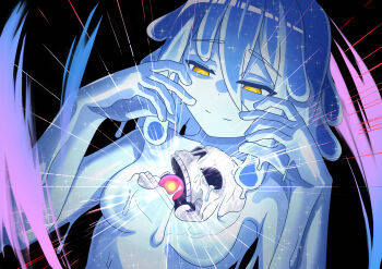 1girl breasts kuroame_uma looking_down monster_girl original skull slime_girl small_breasts smile yellow_eyes