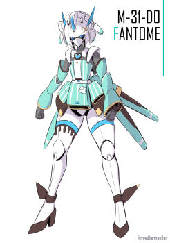 1other armor blue_eyes character_name detached_sleeves full_body green_armor green_sleeves gundam heart high_heels highres indie_virtual_youtuber looking_at_viewer maullarmaullar mechanization mint_fantome no_humans science_fiction simple_background solo twitter_username virtual_youtuber white_background wide_sleeves wisps_(mint_fantome)