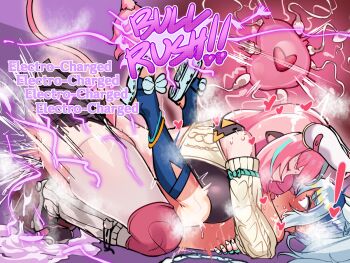 Rule 34 | !, 2girls, after kiss, animal ears, aqua hair, blue hair, blue hairband, commentary request, cow ears, cow girl, cow horns, cow tail, cum, cum pool, detached sleeves, electricity, english text, fertilization, from side, futa with female, futanari, genshin impact, girl on top, hairband, heart, horns, hug, huge testicles, impregnation, leg warmers, lying, mualani (genshin impact), multicolored hair, multiple girls, on back, ovum, ovum with heart, pink hair, red eyes, saliva, saliva trail, sex, sirachi, skindentation, sperm cell, streaked hair, tail, testicles, varesa (genshin impact), white leg warmers