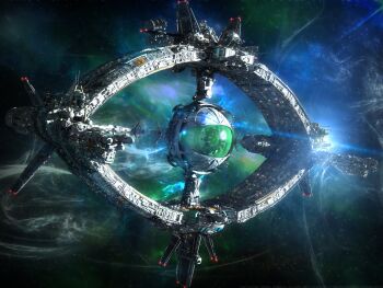 3d antennae cloud commentary english_commentary epic fake_screenshot lens_flare lights machinery milky_way no_humans realistic science_fiction spacecraft star_(sky) star_(symbol) starry_background uchuu_densetsu_ulysses_31 ulysses_(ulysses_31) ulysses_31 yann-s