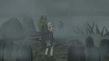 1girl absurdres alac assault_rifle blonde_hair boots dystopia girls&#039;_frontline girls&#039;_frontline_2:_exilium gun highres holding holding_gun holding_weapon kalashnikov_rifle long_hair long_sleeves magazine_(weapon) rifle the_forever_winter vepley_(girls&#039;_frontline_2) weapon