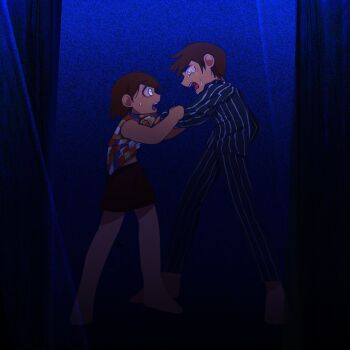 Rule 34 | 2boys, alternate eye color, bad id, bad twitter id, barefoot, black pajamas, black pants, black shorts, brothers, brown hair, checkered clothes, crying, crying with eyes open, dark-skinned male, dark skin, hero (faraway) (omori), hero (omori), highres, kel (faraway) (omori), kel (omori), looking at another, male focus, morivivi3, multiple boys, omori, open mouth, pajamas, pants, short hair, shorts, siblings, spoilers, standing, striped clothes, striped pajamas, striped pants, tank top, tears, teeth, third-party source, tongue, vertical-striped clothes, vertical-striped pajamas, vertical-striped pants, white eyes