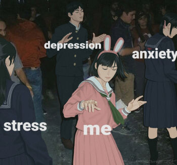 1boy 3boys animal_ear_hairband animal_ears artist_name black_hair black_jacket black_pants black_sailor_collar black_serafuku black_shirt black_skirt black_socks closed_eyes dancing derivative_work english_text fake_animal_ears gakuran green_neckerchief hairband half_updo igarashi_sakuko iwai_shu jacket long_hair multiple_boys neckerchief nishida_rinko official_alternate_costume pants photo_background pink_hairband pink_serafuku pink_shirt pink_skirt rabbit_ears red_neckerchief sailor_collar sardine_(kjr0313) school_uniform serafuku shimizu_hinako shimizu_hinako_(pink_rabbit_costume) shirt short_hair short_twintails silent_hill_(series) silent_hill_f skirt socks twintails white_sailor_collar