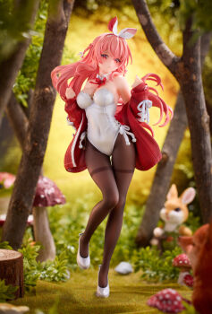 Rule 34 | 1girl, absurdres, atelier live, bare shoulders, black pantyhose, blurry, blurry background, blush, bokeh, bow, bow hairband, braid, breasts, cardigan, commentary, covered navel, cross-laced clothes, cross-laced leotard, cross-laced sleeves, day, depth of field, detached collar, english commentary, figure (medium), floating hair, forest, full body, furrowed brow, grass, hair ribbon, hairband, hands up, highleg, highleg leotard, highres, lace-trimmed cardigan, lace trim, large breasts, leg up, leotard, long hair, long sleeves, looking at viewer, mushroom, nature, neck ribbon, off shoulder, official art, one side up, open cardigan, open clothes, outdoors, pantyhose, parted lips, photo (medium), pink hair, pinku (vtuber), playboy bunny, rabbit, raised inner eyebrows, red cardigan, red eyes, red ribbon, ribbon, ribbon-trimmed sleeves, ribbon trim, second-party source, shanyuya, shoes, side-tie leotard, sleeves past wrists, solo, standing, standing on one leg, strapless, strapless leotard, thigh gap, thighband pantyhose, tree, tree stump, virtual youtuber, w arms, waist ribbon, white bow, white hairband, white leotard, white ribbon, white shoes, wing collar