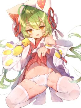 1girl :3 ahoge akashi_(azur_lane) akashi_(white_cat&#039;s_repayment)_(azur_lane) animal_hood azur_lane bare_shoulders bell blush bow bow_panties cameltoe cat_ear_panties clothes_lift commentary cowlick crossed_bangs detached_sleeves dollar_sign dress flat_chest floating_hair green_hair hair_between_eyes hood japanese_clothes jewelry jingle_bell kimono lifting_own_clothes loli long_hair long_sleeves looking_at_viewer mole mole_under_eye navel nose_blush open_mouth ornate_ring panties pleated_skirt red_skirt ring semimarusemi shiny_skin simple_background skirt skirt_lift sleeves_past_wrists smile solo spread_legs squatting thighhighs tiptoes tri_tails uchikake underwear wataboushi wedding_dress wedding_ring white_background white_bow white_kimono white_panties white_thighhighs wide_sleeves yellow_eyes