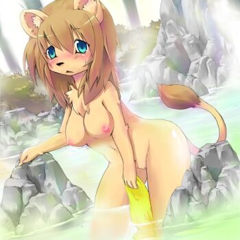 Rule 34 | 1girl, animal ears, blue eyes, blush, breasts, female focus, furry, furry female, kagerofu, lion, pussy, solo, tagme, tail