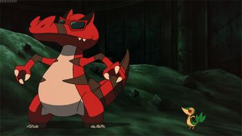 animated animated_gif gen_5_pokemon krookodile lowres nintendo pokemon pokemon_(creature) snivy sunglasses