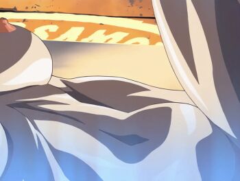 00s 1boy 1girl 2004 animated animated_gif anime_screenshot bible_black bible_black_new_testament blonde_hair bouncing_breasts breasts earrings high_ponytail implied_sex jewelry large_breasts lips lipstick makeup nipples nude ponytail purple_eyes saeki_kaori shin_bible_black shiny_skin sweat tagme