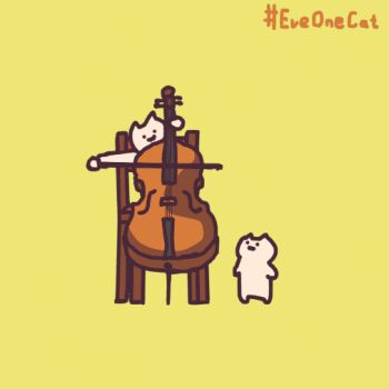 :3 animated animated_gif artist_name bow_(music) cat cello chair commentary everydayonecat hand_on_another's_head holding holding_bow_(music) instrument motion_blur music original playing_instrument pushing_down shaking simple_background sitting stretching wooden_chair