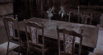 chair commentary dutch_angle flower_request highres no_humans original painterly revol4357 scenery symbol-only_commentary table vase