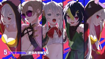 Rule 34 | a.k.i. (street fighter), animal ears, biker clothes, blue hair, chinese clothes, club (weapon), drill hair, dtto., earrings, grey eyes, grey hair, hair ornament, hair through hood, han juri, highres, hololive, hood, horns, inami rai, jewelry, kanae (nijisanji), lily hawk, lion ears, lion girl, mexican clothes, multicolored hair, naraka (nijisanji), native american clothes, nijisanji, old-fashioned swimsuit, oni, open pajamas, pajamas, pale skin, partially opaque sunglasses, red hair, reject (esports), shishiro botan, skull hair ornament, skull ornament, street fighter, street fighter 6, sugoikabe, tassel, tassel earrings, twin drills, virtual youtuber, weapon, white hair