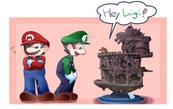 3boys 61ghosthunter alternate_body_size armlet big_nose blue_eyes blue_overalls bowser bracelet brothers brown_hair buttons castle collar english_text facial_hair gloves green_hat green_shirt hat jewelry luigi mario mario_(series) monster multiple_boys mustache nintendo overalls red_hair red_hat red_shirt shirt short_hair siblings spiked_armlet spiked_bracelet spiked_collar spiked_shell spikes the_super_mario_galaxy_movie turtle turtle_shell white_gloves