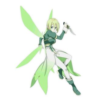 10s 1girl ascii_media_works asuna_(sao) asuna_(sao-alo) breasts erika_(sao) female_focus full_body green_eyes large_breasts lying official_art pants parted_lips pointy_ears short_hair skin_tight solo sword_art_online weapon wings