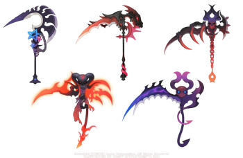 artist_name black_horns blue_eyes caesty chain commentary_request company_name copyright_notice dated_commentary fire flaming_weapon glowing glowing_eyes horns korean_commentary nexon no_humans official_art production_art purple_horns purple_wings red_eyes scythe simple_background skull star_ornament tales_weaver watermark weapon weapon_focus web_address white_background winged_weapon wings