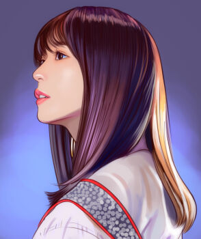 1girl absurdres bad_tag brown_eyes brown_hair commentary_request eyelashes highres keyakizaka46 lipstick long_hair makeup nagahama_neru real_life shirt solo terarin white_shirt