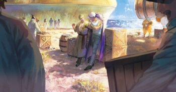 arm_tattoo bad_id bad_twitter_id bear bepo_(one_piece) blue_sky cape clione_(one_piece) crossed_arms denim food franky_(one_piece) fruit full_body green_hair green_kimono hakugan_(one_piece) hat highres holding holding_food holding_fruit ikkaku_(one_piece) japanese_clothes jeans jumpsuit kimono multiple_boys nisir0 one_piece orange_jumpsuit pants roronoa_zoro scar scar_across_eye scar_on_face short_hair sky smile stitched_torso stitches tattoo tony_tony_chopper trafalgar_law usopp white_jumpsuit