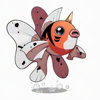 Rule 34 | bubble, fish, full body, gen 1 pokemon, horns, mistray-art, nintendo, no humans, numbered, open mouth, pokemon, pokemon (creature), seaking, signature, simple background, single horn, solo, white background