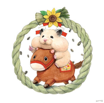 animal animal_focus artist_name commentary_request dandelion flower gotte hamster highres no_humans original seed simple_background sunflower_seed white_background