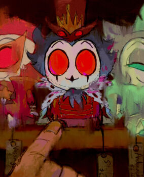 3boys andrealphus_(helluva_boss) bird bird_boy blue_eyes blue_feathers demon_boy extra_eyes feathers grey_feathers hellaverse helluva_boss highres multiple_boys owl owl_boy red_eyes red_feathers rzps3455 sitting stolas_(helluva_boss) vassago_(helluva_boss)