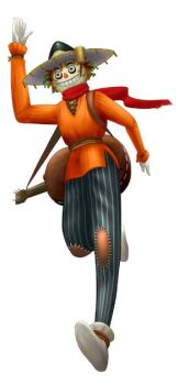 Rule 34 | 1boy, 2009, artist name, artist request, dress, guitar, hat, instrument, media.vision, pants, red scarf, riz-zoawd, scarecrow, scarecrow (the wizard of oz), scarf, skirt, smile, straw hat, striped clothes, striped pants, the wizard of oz