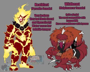 2girls alien artist_name ben_10 ben_10:_alien_force ben_10:_omniverse bone breasts brown_hair colored_skin english_text fiery_hair fingernails fire genderswap genderswap_(mtf) heatblast highres humanization jtwets large_hands medium_breasts multiple_girls omnitrix open_mouth orange_hair red_skin sharp_fingernails sharp_tail sharp_teeth tail teeth tongue tongue_out twitter_username wildmutt