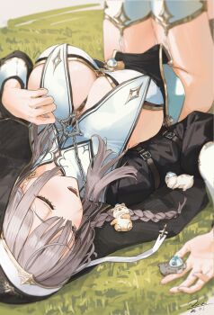 1girl black_coif black_dress black_veil breast_curtains breasts cleavage coif commentary_request die_suki dress garter_straps grey_hair highres hololive large_breasts long_hair long_sleeves nun nun_headdress official_alternate_costume official_alternate_hair_length official_alternate_hairstyle pelvic_curtain pop_(shirogane_noel) shirogane_noel shirogane_noel_(battle_nun) solo thighhighs veil virtual_youtuber white_garter_straps white_thighhighs