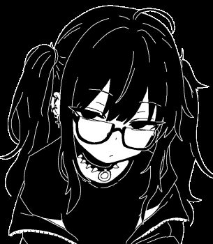 1girl ahoge animated animated_gif blinking choker closed_mouth cross cross_earrings double-parted_bangs ear_piercing earrings glasses hair_between_eyes jacket jewelry long_hair looking_at_viewer messy_hair monochrome o-ring o-ring_choker open_clothes open_jacket original piercing puriririririri semi-rimless_eyewear shirt simple_background solo spiked_choker spikes transparent_background two_side_up under-rim_eyewear upper_body zipper