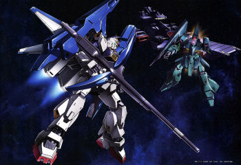 absurdres aeug amputee arm_cannon armless_amputee artist_request beam_cannon cable damaged dual_arm_cannons gaplant glowing glowing_eye glowing_eyes green_eyes gundam gundam_mk_ii gundam_perfect_file highres machinery mecha mecha_focus mobile_suit nebula no_humans official_art one-eyed red_eyes robot scan science_fiction severed_arm severed_limb shield space spacecraft star_(sky) super_gundam thrusters titans_(gundam) traditional_media translation_request v-fin weapon window zeta_gundam