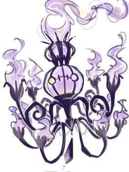 chandelier chandelure crown fire gen_5_pokemon ghost highres httpsraine mega_chandelure mega_pokemon mini_crown mismatched_eyes nintendo no_humans pokemon pokemon_(creature) pokemon_focus purple_fire yellow_eyes