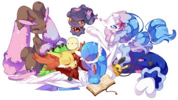 ... animal_ears blue_eyes blue_hair blue_skin blush bob_cut book brown_fur closed_eyes colored_skin dedenne delphox dress furry gardevoir gen_2_pokemon gen_3_pokemon gen_4_pokemon gen_6_pokemon gen_7_pokemon ghost hair_ornament lop_rabbit_ears lopunny loyaldis lying misdreavus multicolored_fur multicolored_skin nintendo on_side orange_fur pink_fur pokemon pokemon_(creature) primarina rabbit_ears starfish_hair_ornament two-tone_skin white_dress white_skin yellow_fur