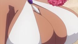 1boy 1girl animated anime_screenshot ass backboob bdsm bikini black_hair blue_bikini blue_one-piece_swimsuit blush bondage bouncing_breasts bound breasts brown_eyes chotto_dake_ai_ga_omoi_dark_elf_ga_isekai_kara_oikakete_kita cleavage closed_eyes colored_inner_hair dark-skinned_female dark_elf dark_skin elf exploding_clothes food gradient_hair highres ice_cream large_breasts long_hair mariabelle_(chotto_dake_ai_ga_omoi_dark_elf_ga_isekai_kara_oikakete_kita) multicolored_hair nipples one-piece_swimsuit orange_hair pointy_ears purple_hair school_swimsuit sidelocks sitting smile sound strapless strapless_bikini sunohara_hinata swimsuit tagme topless_male two-tone_hair veil video wariza white_bikini wide_hips yellow_eyes